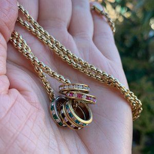 5-Gold Rings Necklace with Crystal Rhinestones
